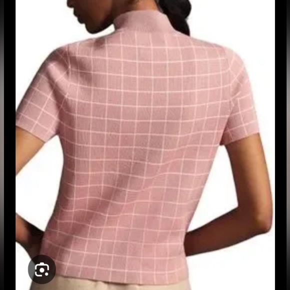 Anthropologie MAEVE Mock Neck Pink White Sweater Grid Plaid NWOT Size XS - Picture 2 of 8